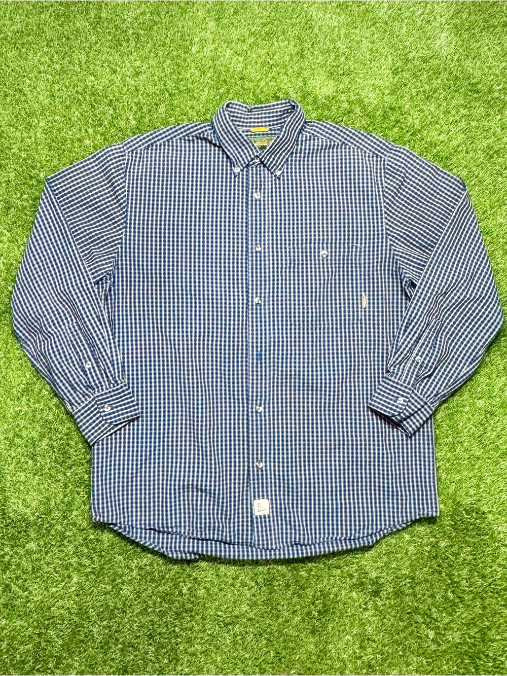 Timberland Men's Long Sleeve Button-Up Shirt Large Striped Cotton Blue White